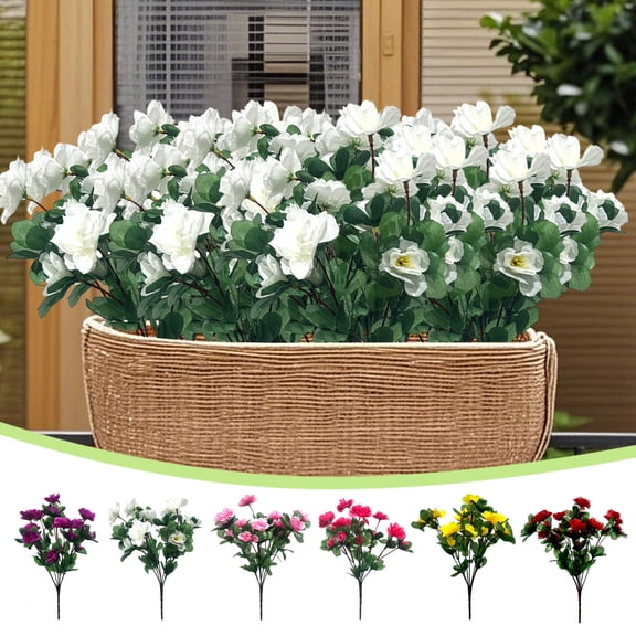 CuiLiyq Artificial Azalea Flower Bouquet, White Silk Greenery Bush for Garden Home Decor, Faux Plants Arrangement for Vase Table Centerpiece