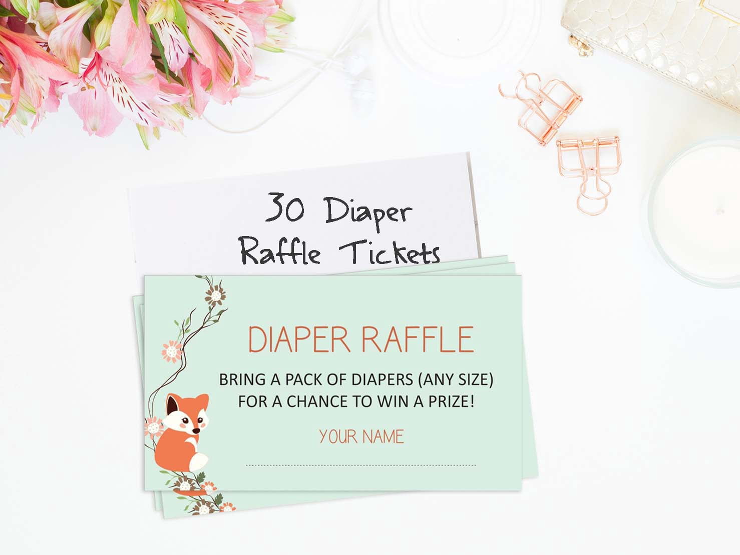 Inkdotpot 30Baby ShowerDiaper Raffle Ticket-Lottery Insert Cards-Supplies Games For Baby Shower Party-AnimalsBring A Pack Of Diapers To Win Favors-Gifts-And Prizes