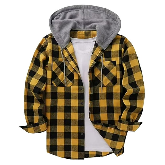Flannel Jacket For Men Jackets For Men Flannel Hoodie Shirts Long Sleeve Casual Vintage Button Down Plaid Shirt Jacket with Pocket