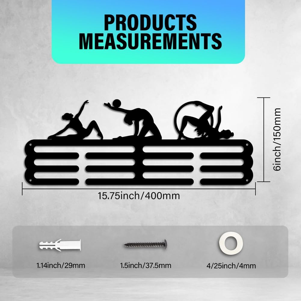 PH Gymnastics Medal Display Medal Hanger Sports Ribbon Holder Competition Medal Holder Medals Display Awards Medal Rack Wall Mount Tiered Medal Hook for Athletes Competition Black