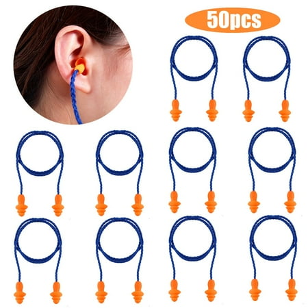 50PCS Ear Plugs for Sleeping for Men,Women,Noise Protection Soft Silicone Corded Ear Plugs Reusable Hearing Protective Sound Insulation Earplugs for Industrial Noise(blue&orange)