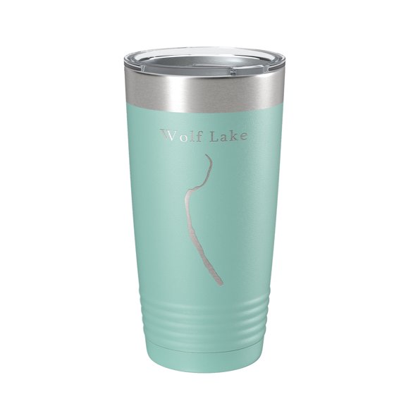 Wolf Lake Map Tumbler Travel Mug Insulated Laser Engraved Coffee Cup Illinois 20 oz Teal