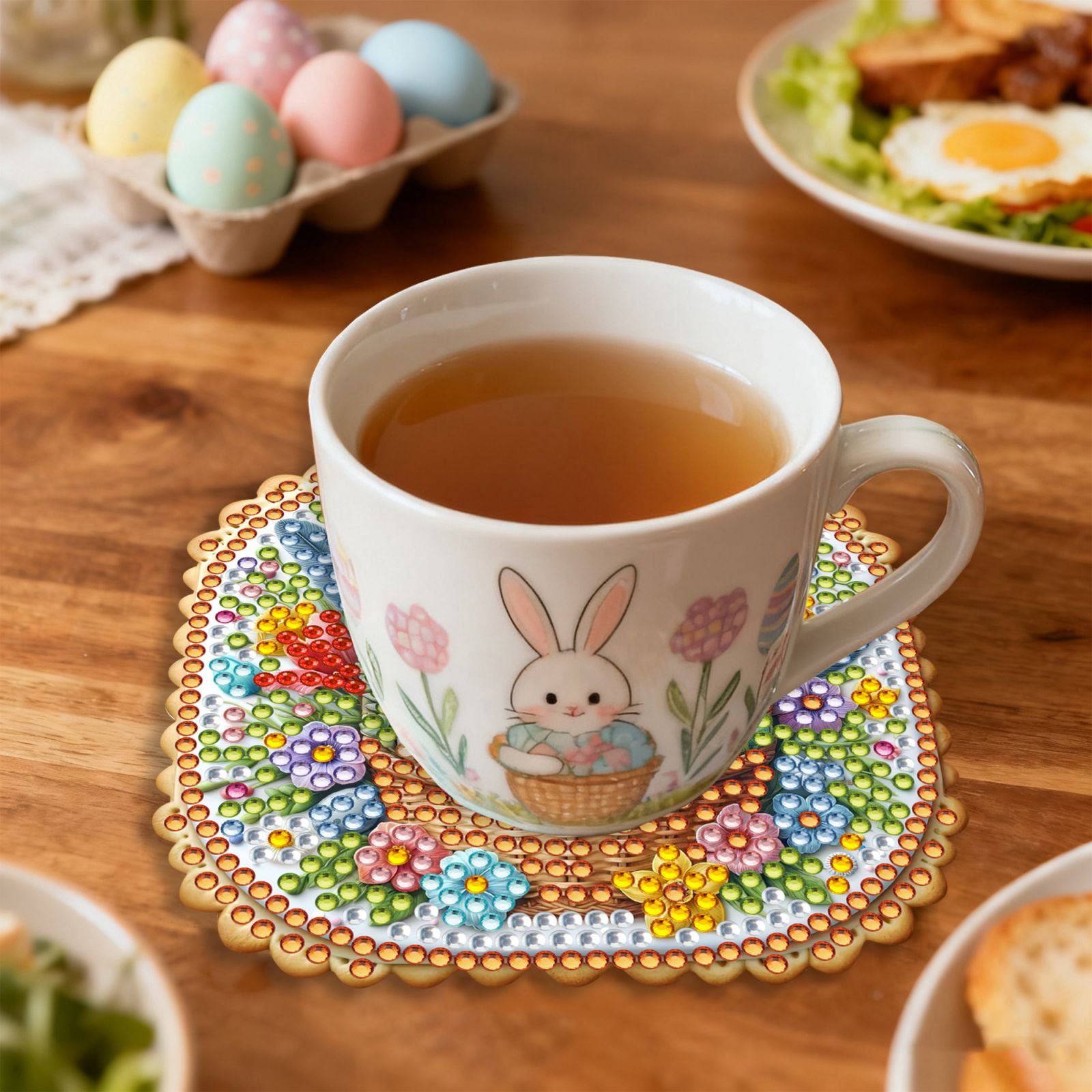 FLOPESN 6Pcs Easter DIY Diamond Art Coasters Kits, Creative Irregular Shape Wooden Desktop Decoration Gift Coasters -Easter Cookies