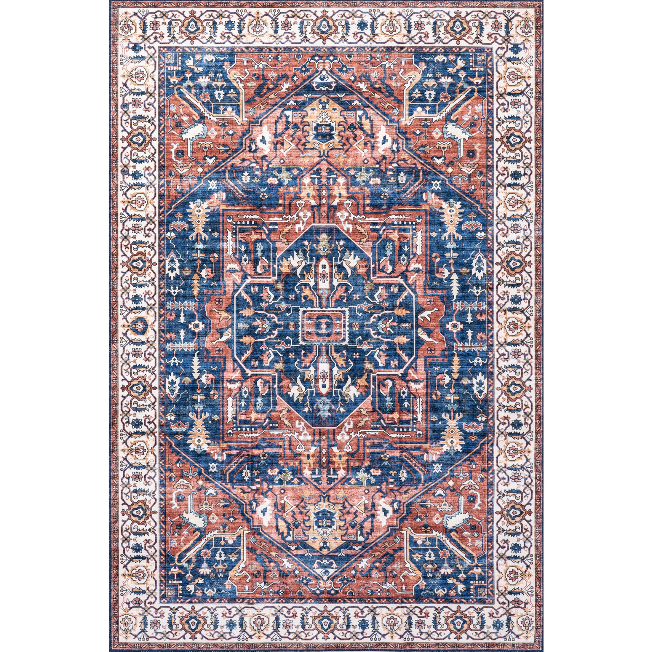 nuLOOM Brielle SpinClean Machine Washable Vintage Medallion Area Rug, 4' x 6', Brielle Rust