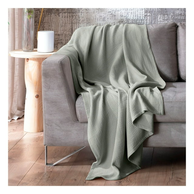 Manta Muselina 100% Algodón Frazada Esquimal Ideal para Cama, Sofá y Decoración (Verde)