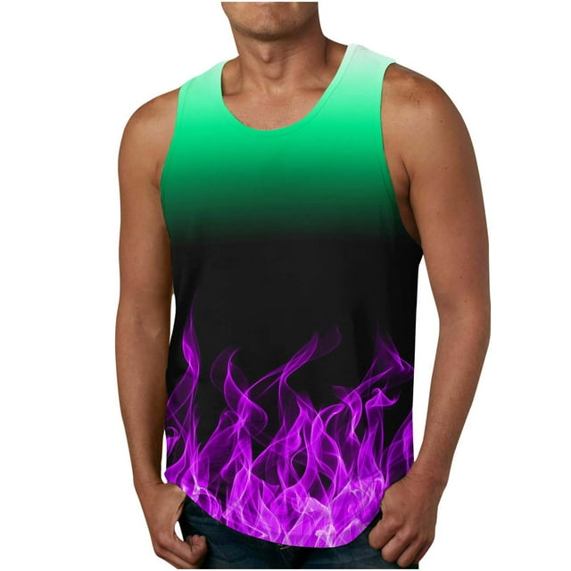 EGNMCR Débardeurs Homme Homme Décontracté Mode Dégradé Imprimé Chandail Col Rond Débardeurs de Sport
