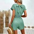 thumbnail image 6 of Sakmal High Waisted Rompers for Women 2025 Short Sleeve V Neck One Piece Outfits Green Short Jumpsuits Solid Rompers, 6 of 6