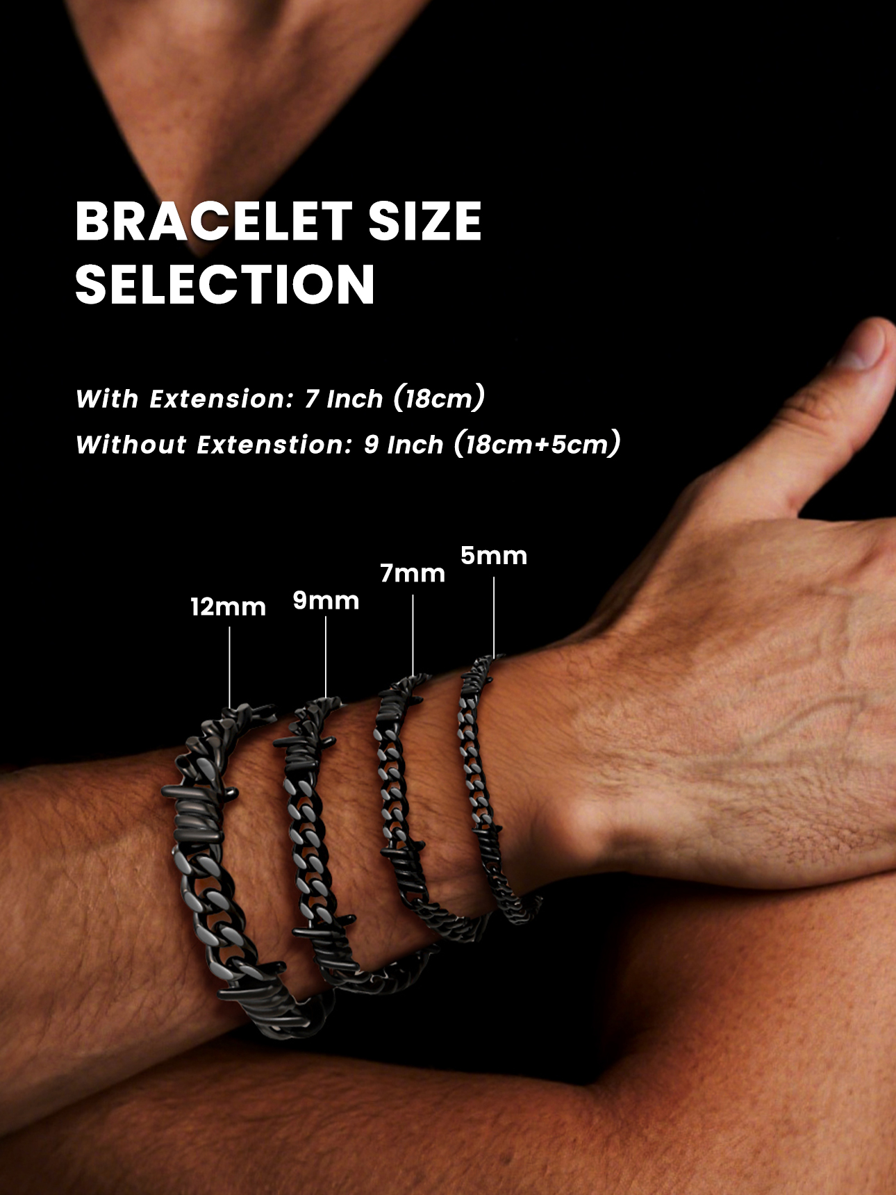 Bestyle Men Cuban Chain Bracelets 7mm Unisex Black Barbed Wire Beacelet Hip Hop Punk Jewelry Gifts for Women