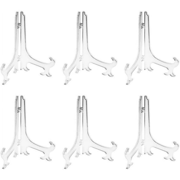 8 Inch Clear Plastic Easels or Stand/Plate Holders to Display Pictures or Other Items at Weddings, Home Decoration, Birthdays, Tables (6 Pack)