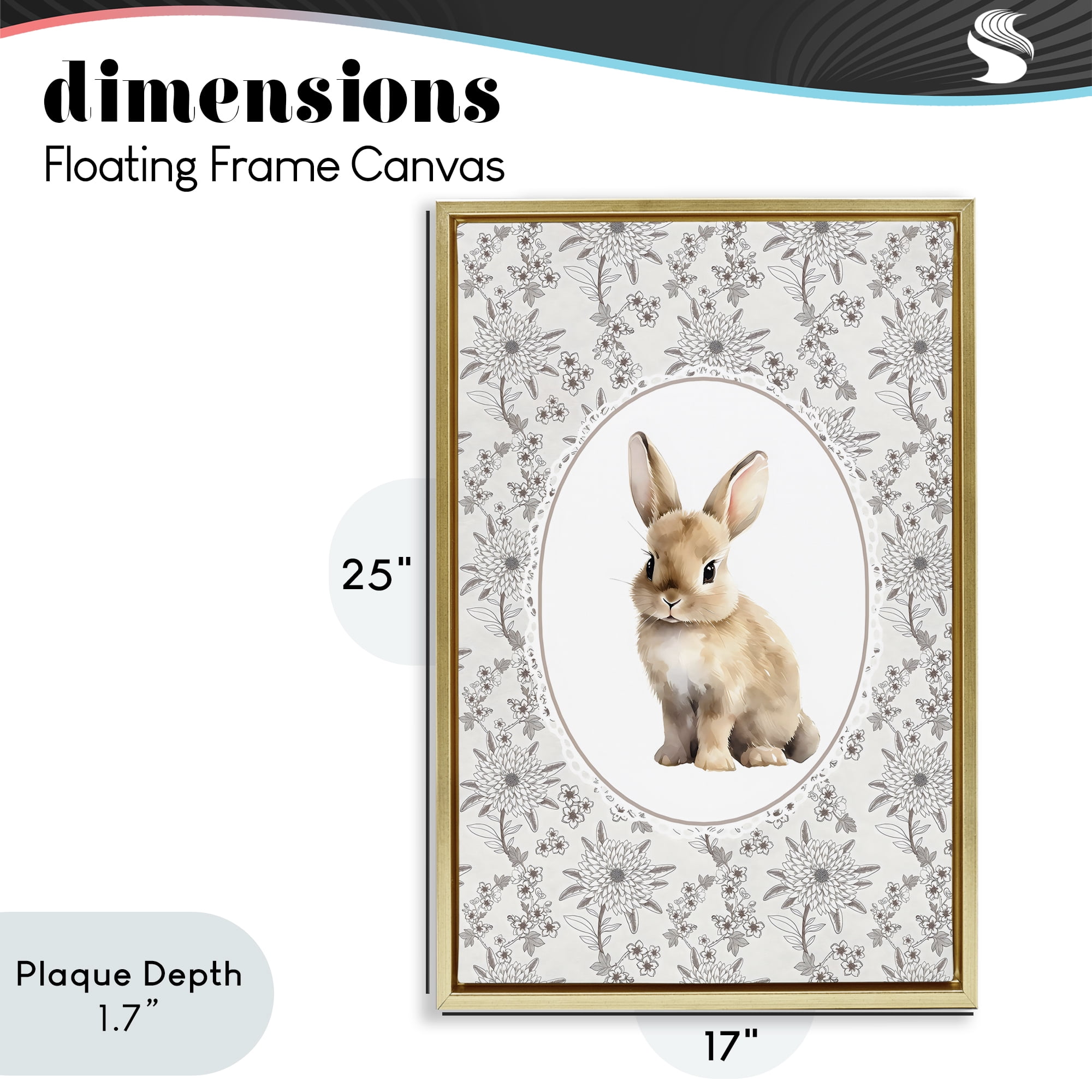 Stupell Industries Mauve Botanical Bunny Gold Framed Floater Canvas Wall Art, design by Ink Drop Loft