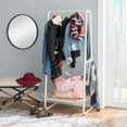 thumbnail image 2 of Linon Paisley Tall Steel Open Clothing Rack Natural Wood Shelf 4 Hooks in White, 2 of 13
