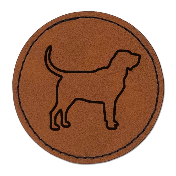 Bloodhound Dog Outline 2.5" Faux Leather Round Engraved Iron-On Patch - Brown