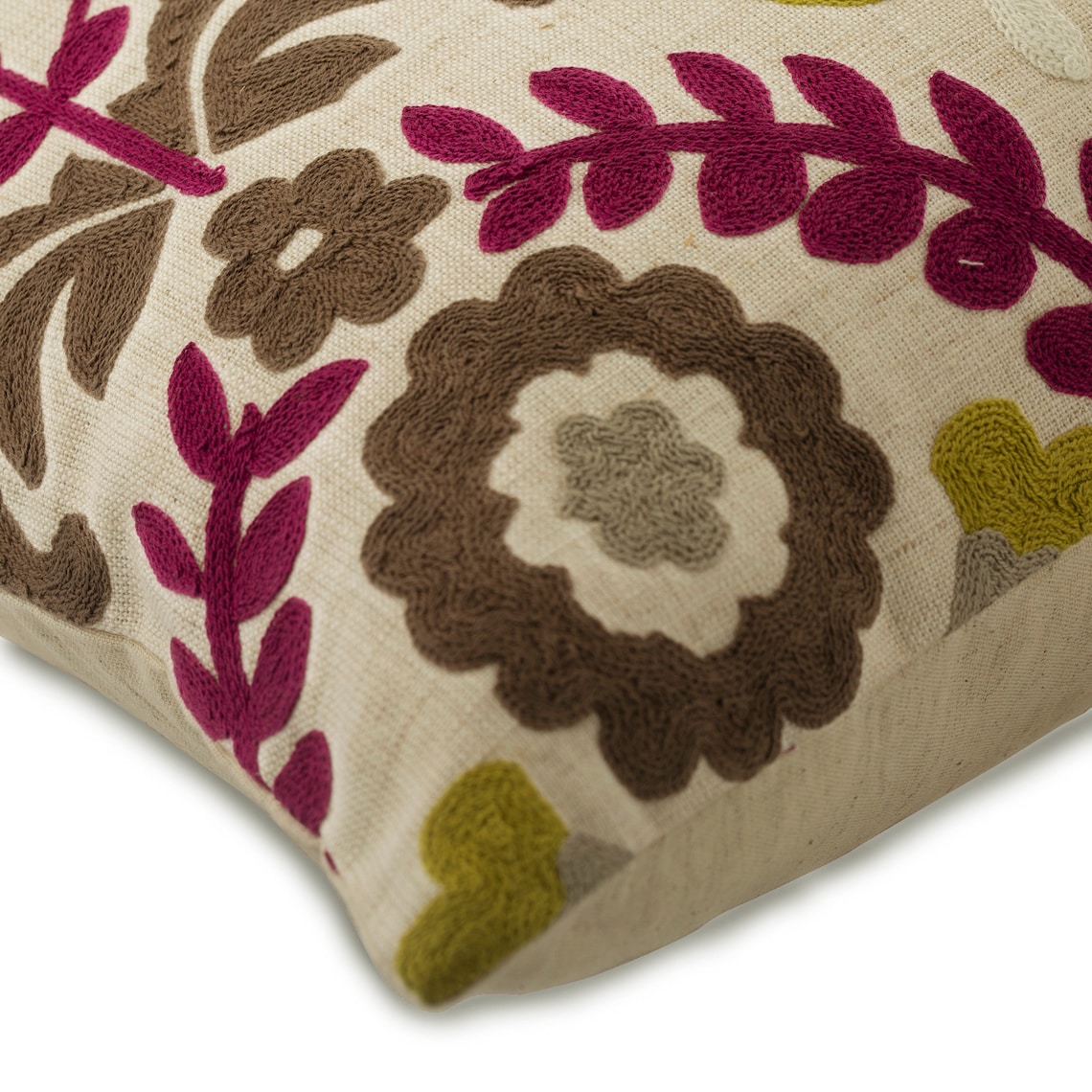 The HomeCentric Toss Pillow Cover, Beige & Multi Pack of 2, 26x26 inch (65x65 cm) Euro Shams, Linen Embroidery Euro Pillowcases, Nature & Floral Pattern, Contemporary Style Easter - Folk Art