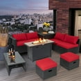 thumbnail image 2 of Topbuy 9 Pieces Outdoor PE Rattan Wicker Sectional Sofa with 42" 60,000 BTU Gas Fire Pit Table Space-Saving Patio Conversation Set with Storage Box Red, 2 of 10