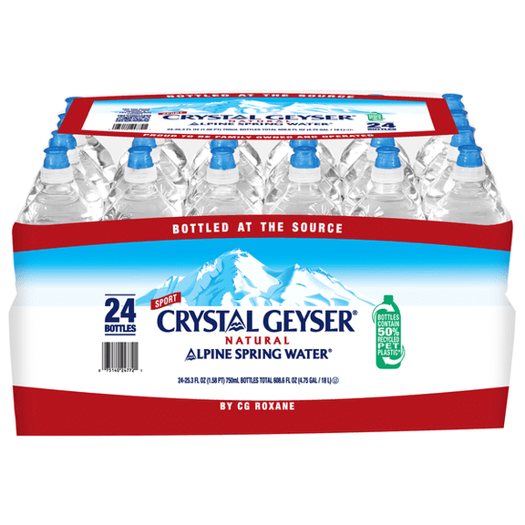 Crystal Geyser Sport Natural Alpine Spring Water, 25.3 fl oz Bottles, 24 Pack