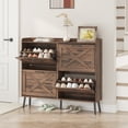 thumbnail image 3 of VEANERWOOD Rattan Shoe Storage Cabinet with 4 Flip Drawers 40 Pairs, Narrow Shoe Cabinet with Wooden Legs for Entryway, Living Room, 3 of 9