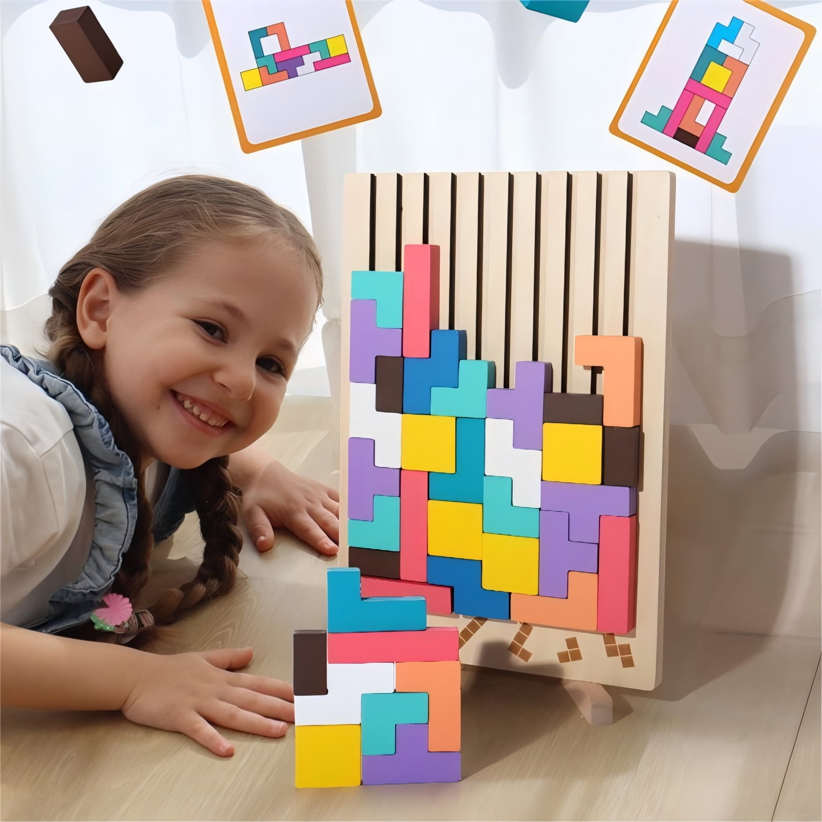 BUTOMKY Montessori Wooden Block Puzzle - 3D Russian Stacking Jigsaw, Colorful Educational Brain Teaser Toy, Family Activity Board Game & Ideal Gift for 3-5 Year Old Boys & Girls