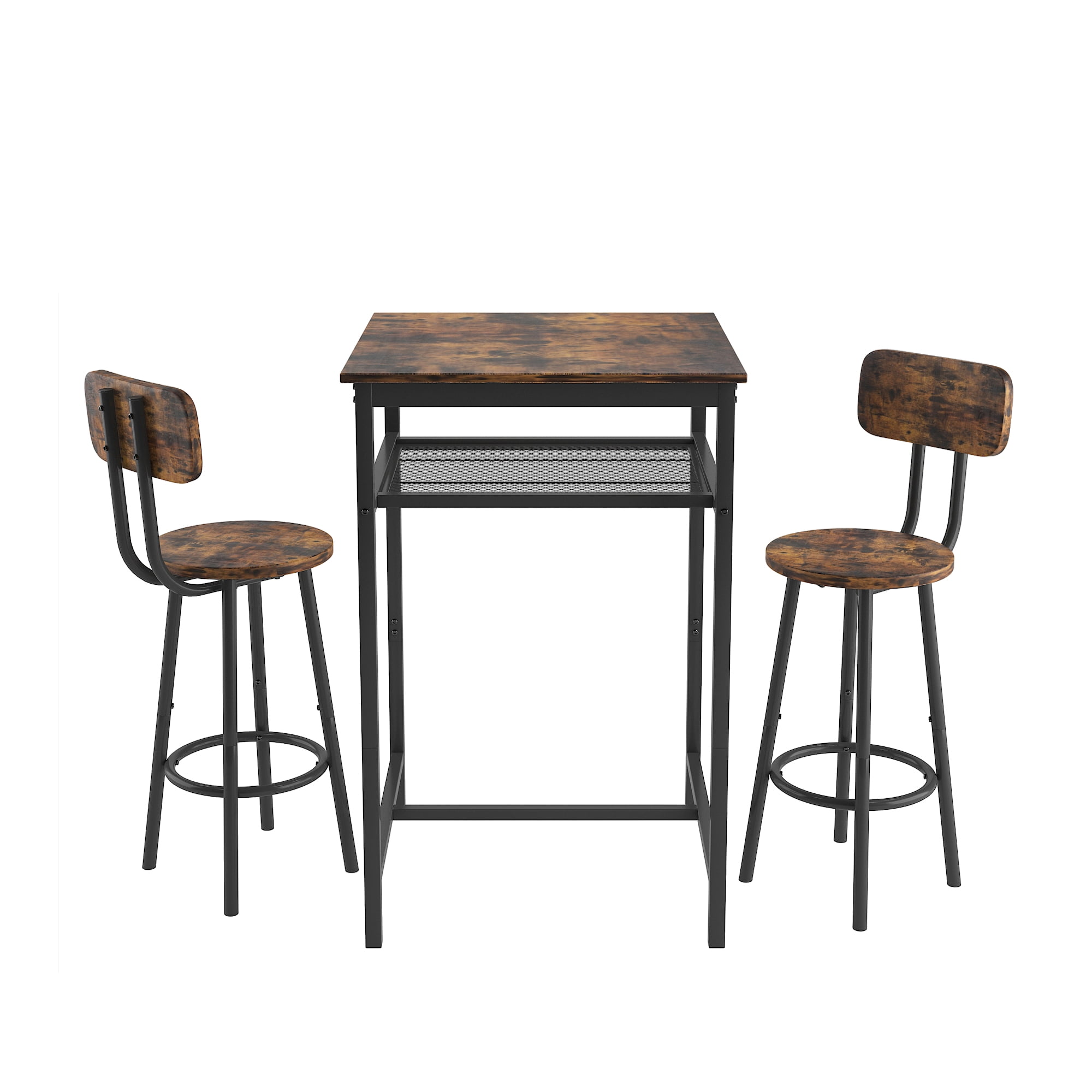 Aukfa Bar Table Set for 2, Dining Table Set w/ Bench & 2 Chairs, Brown