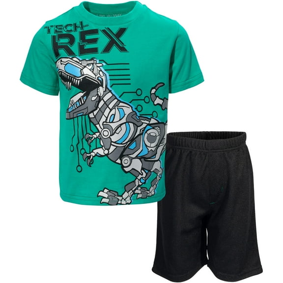 Funstuff Dinosaur Little Boys T-Shirt and Mesh Shorts Outfit Set Toddler to Little Kid