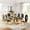 Gold Black Table & Gold Balck Chair, variant on 69" Faux Marble Dining Table Set of 7, Stainless Steel Pedestal with Faux Marble Pattern Tabletop and 6 Elegant Carved Leather Chairs