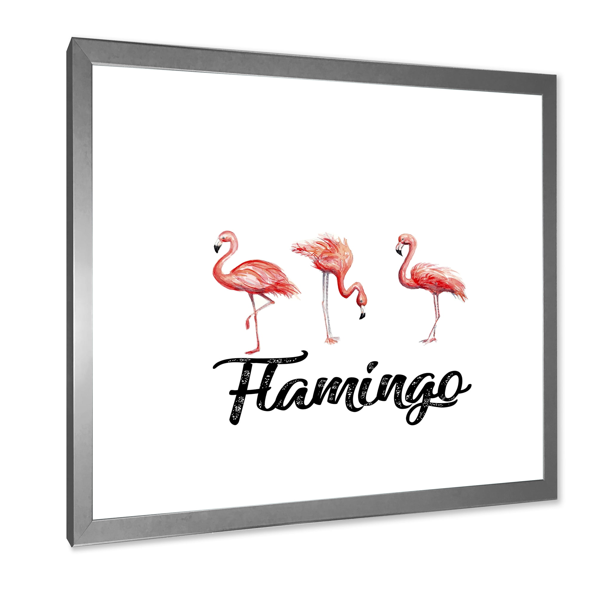 Designart 'Three Flamingos On White' Farmhouse Framed Art Print