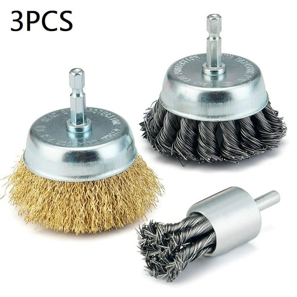 3Pcs Wire Cup Brush End Brush Set Wire Brush For Drill 1/4 Inch Hex Shank 