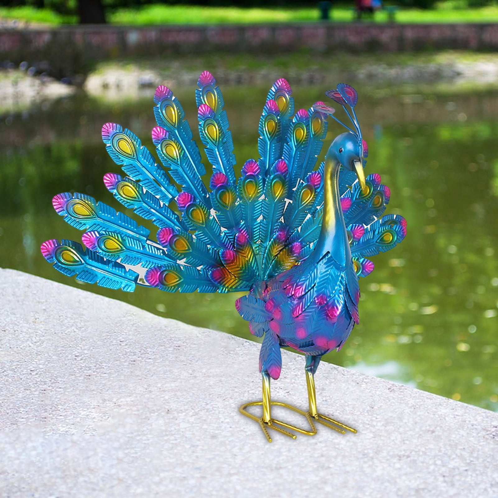 Dserhfy Metal Peacock Statue Garden Decor Peacock Sculpture Outdoor Peacock Spreading Its Tail Statue for Lawn Yard Decoration