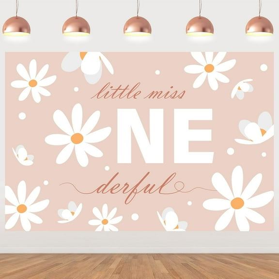 7x5FT Pink Boho Daisy 1st Birthday Backdrop Little Miss Onederful Photography Background for Girls White Daisy One Year Old Newborn Birthday Party Decorations Banner Supplies Photo Booth Props