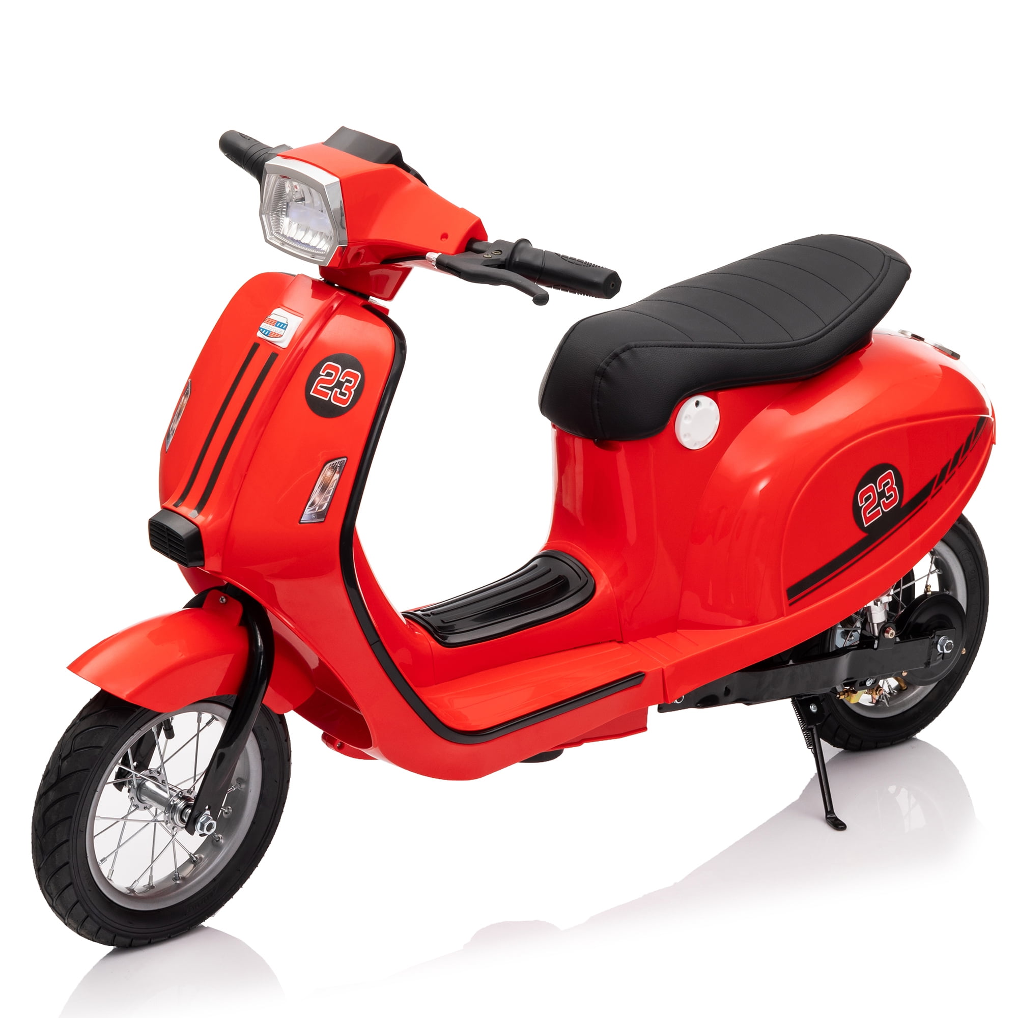 SaveJoy 24V Retro Kids' Ride-On Motorcycle (8+), 15 mph LED Light-Up Electric Toy Scooter, Durable Outdoor Gift for Boys & Girls, Red