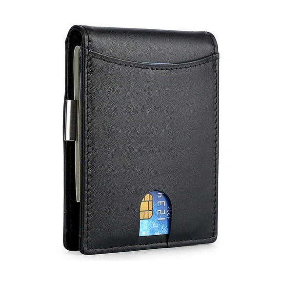 Slim Wallets for Men Money Clip Inside RFID Wallet Men's Genuine Leather Minimalist Wallet ID Window 4.3" x 3.3" x 0.6"