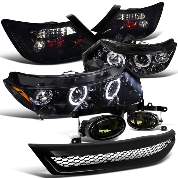 Spec-D Tuning Compatible with 2006-2008 Honda Civic 2 Dr Glossy Blk Projector Headlights, Taillights, Smoke Fog Lights, Grill