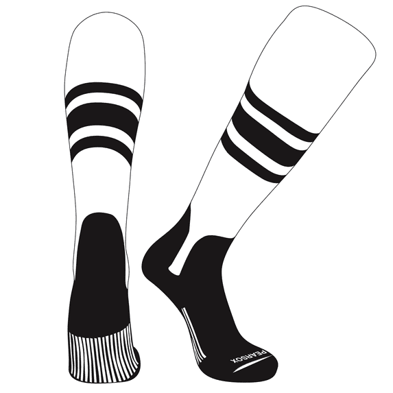 PEARSOX Elite Baseball Knee High Stirrup Socks (C, 5in) White, Black, Black (XS)