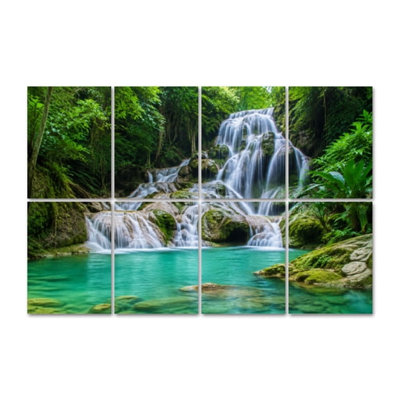 8 Pack Art Acoustic Panels Forest Waterfall Tropical Self-Adhesive Decorative Sound Absorbing Wall Panels, Sound Panels for Recording Studio Living Room 48"x32"