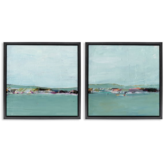 Stupell Industries Abstract Sea Distant Cliffs Abstract Painting Black Floater Framed Canvas Art Print Wall Art, 18 x 18, Set of 2