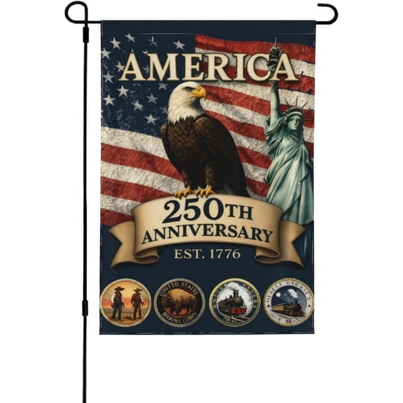 250 Years Garden Flag 12x18 Double Sided America 250th Anniversary 1776 2026 Semiquincentennial Flag for Outside House Indoor Yard Patriotic Banner Decor