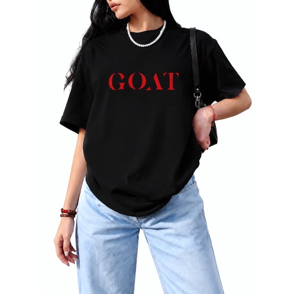Women's Oversized Graphic T-Shirt, Casual Short Sleeve Crew Neck Tee, Relaxed Fit Baggy Cotton Top with Letter Print
