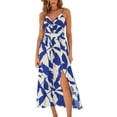 thumbnail image 1 of Vestido largo CUPSHE para mujer, verano, sin mangas, playa, casual, abertura lateral, tirantes finos, vacaciones, graduación, vestido midi azul medianoche, M, 1 of 4