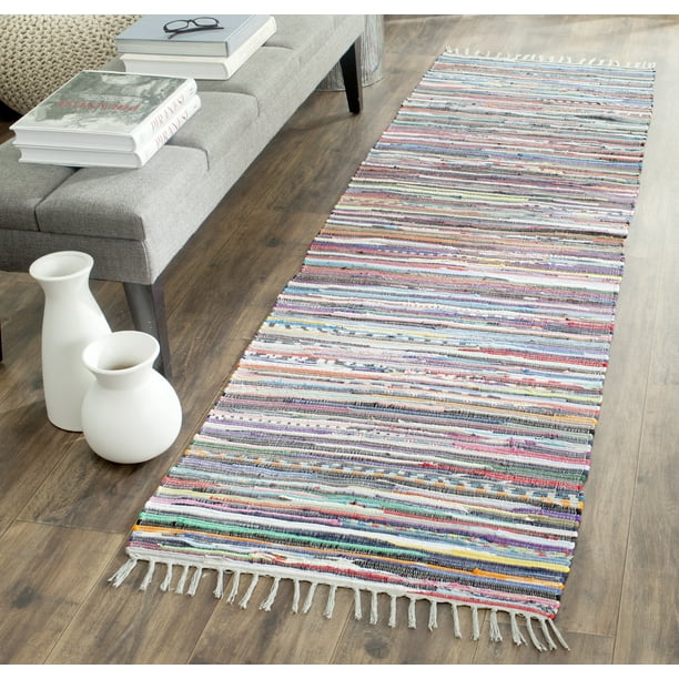 SAFAVIEH Rag Robynne Striped Cotton Runner Rug, Grey/Multi, 2'3" x 5