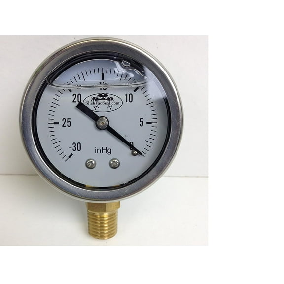 Merril Vacuum Gauge: 0- 30" Hg SlickVacSeal Liquid Filled Stainless Steel Vacuum Gauge