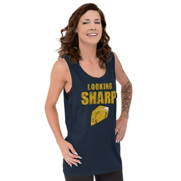 Looking Sharp cheddar Cheese Pun Gym Tank Top T Shirts Men Women Brisco Brands S