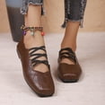 thumbnail image 4 of KEGIRLOM Women Fashionable Casual Square Toe Strap Comfortable And Versatile Solid Color Flat Sole Shoe Brown Size 7.5, 4 of 7