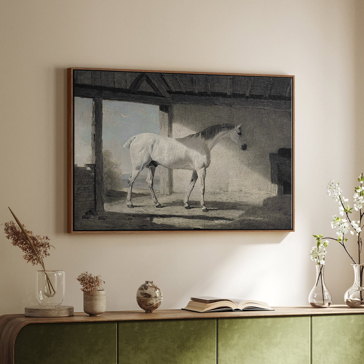 Vintage Animal Print-XLIII By Wexford Home Framed in Walnut Wood Gallery Wrapped Canvas 25 in. x 37 in.