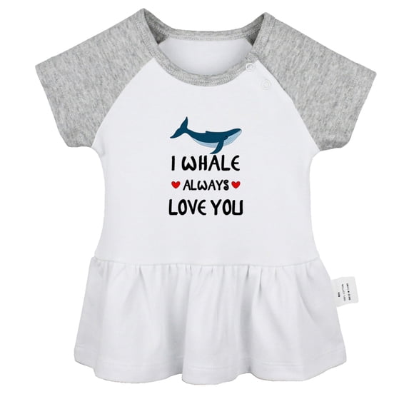 I Whale Always Love You Funny Dresses For Baby, Newborn Babies Skirts, Infant Princess Dress, 0-24M Kids Graphic Clothes (Gray Raglan Dresses, 6-12 Months)