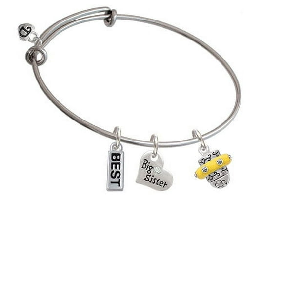 Crystal Yellow Spinner Big Sister Heart Expandable Bangle Bracelet