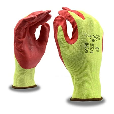 

10-Pack of Cordova 3056L Cor-Touch CR+ 13-Gauge Work Gloves Hi-Vis Aramid/Steel Fiber Shell Red Foam Nitrile Palm Coating ANSI Cut Level A4 Large