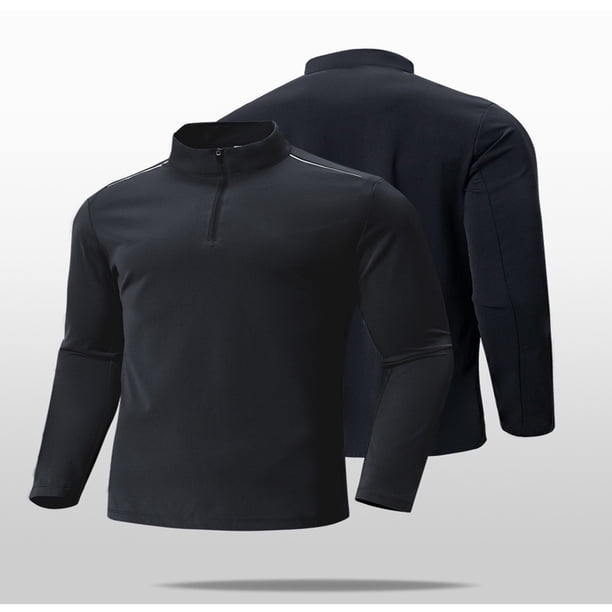 Blusas y camisas de manga larga con cuello redondo para hombre, color liso, con cremallera, forro polar, cuello alto, blusa de manga larga para hombre, blusa de poliéster