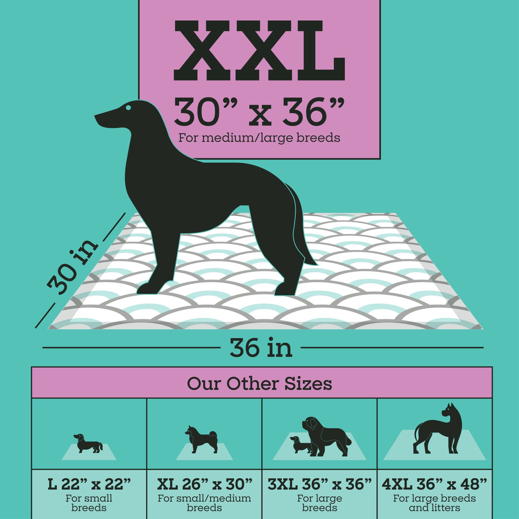 Pet Life Unlimited Smart Print Dog Pads XXL, 30" x 36", 30ct