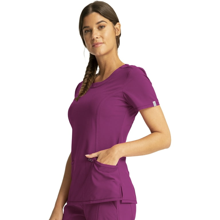 Cherokee Infinity Scrubs Top For Women Round Neck Plus Size 2624A, 2XL,  Orchid Flower 