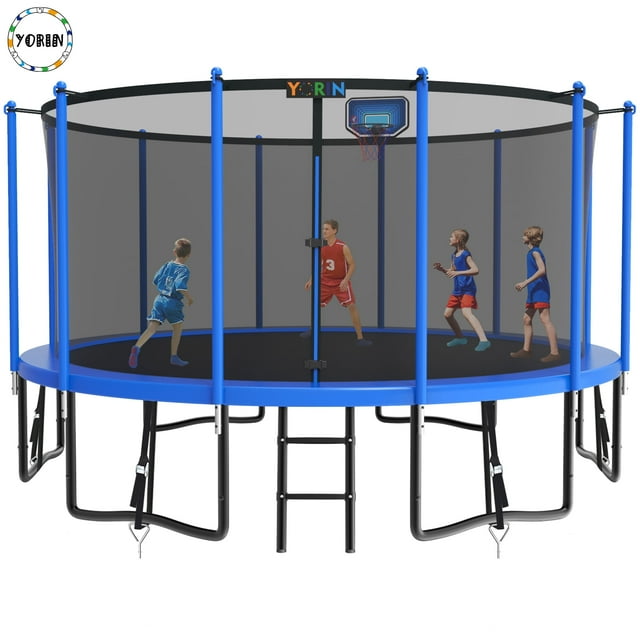 YORIN Trampoline, 15FT Trampoline for 7-8 Kids Adults with Enclosure Net, 1500LBS Outdoor Trampoline with Basketball Hoop, Ladder, Galvanized Anti-Rust Coating Heavy Duty Round Trampoline