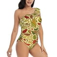 thumbnail image 3 of Sikiie Fruits And Vegetables Print Women One Piece Swimsuits Tummy Control One Shoulder Bathing Suits Ruffle Swimwear, From S to XXL-Large, 3 of 6